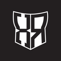 XR Logo monogram with negative space abstract shield shape design template on black background