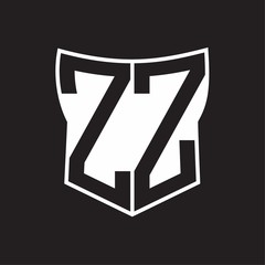 ZZ Logo monogram with negative space abstract shield shape design template on black background