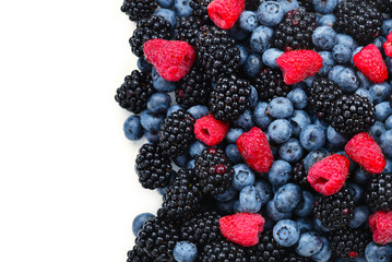 Blackberry, raspberry, blueberry background.  Top view.