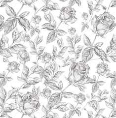 Gentle seamless pattern with flowers nad leaves of rose - 321852963