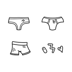 Vector illustration, set of line underpants with decorative elements. Isolated, on the white outline.