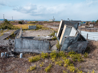 東日本大震災の被災地、荒浜地区に残っている住宅の跡。