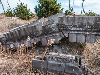 東日本大震災の被災地、荒浜地区に残っている住宅の跡。