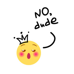 Vector illustration, speaking emoji. With hand drawn black marker doodle detail: crown and 