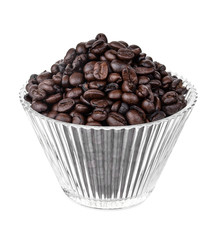 Coffee beans in a clear glass isolated on white background