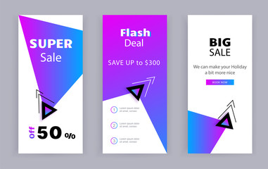 Business banners. Social Media Design. Template vector. Abstract triangle violet background with gold srar.