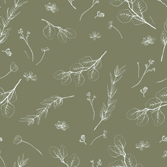 autumn cute brown twigs pattern in minimalistic nordic style on grey background. Pencil outline. Drawn by hand. - 321855726