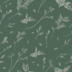 autumn cute brown twigs pattern in minimalistic nordic style on grey background. Pencil outline. Drawn by hand. - 321855747