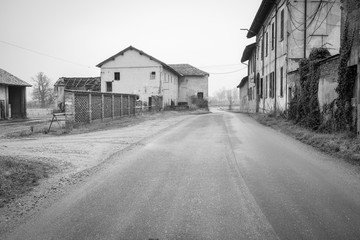 Old farm in the countryside region of Lomellina (between Lombardy and Piedmont, Northern Italy), famous for its rice cultivations. Those kind of farm in the past was built as a little independent vill