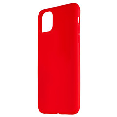 Red silicone case for smartphone or phone with cutouts for the camera. Three quarter view isolated on white background