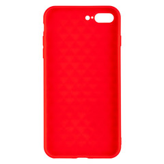 Red silicone case for smartphone or phone with cutouts for the camera. Front view isolated on white background