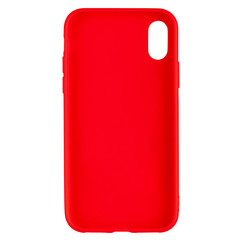 Red silicone case for smartphone or phone with cutouts for the camera. Front view isolated on white background