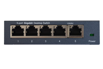 closeup 5 port gigabit ethernet network switch