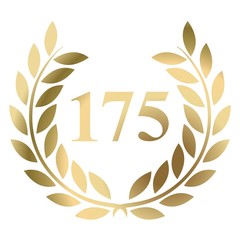 175th, birthday gold laurel wreath vector isolated on a white background 