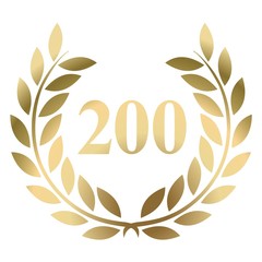 200th birthday gold laurel wreath vector isolated on a white background 