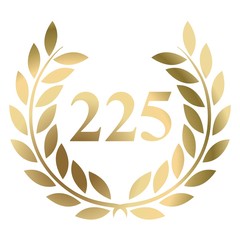 225th birthday gold laurel wreath vector isolated on a white background 