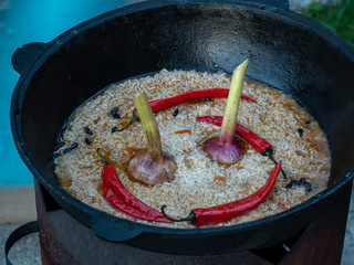 Pilaf in a cauldron