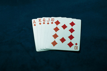 Royal flush of diamonds. Poker game concept