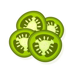 Sliced jalapeno pepper isolated on white. Juicy ripe green pepper. Vector Illustration.