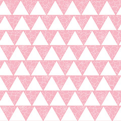Vector white triangles geometric seamless pattern with pink floral background