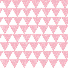 Vector white triangles geometric seamless pattern with pink floral background