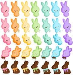 A Vector Set of Cute Bunny Marshmallow Candy and Chocolate for Easter Celebration