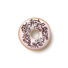Colorful donut isolated on white background. Top view, realistic style. Vector illustration.