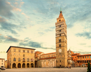 Fototapeta na wymiar Piazza del Duomo square with old Town Hall and Cathedral of San Zeno in Pistoia, region of Tuscany, Italy.