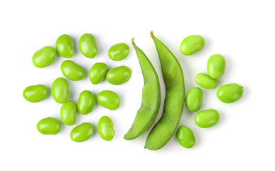 Green soy beans  on white background