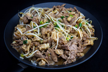 Fried Beef Brisket and mung bean sprout with soy sauce