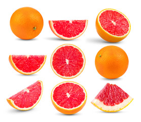 pink grapefruit citrus fruit isolated on white background