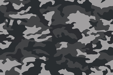 Camouflage pattern background. Classic clothing style masking camo repeat print. Black grey white colors  texture. Vector 