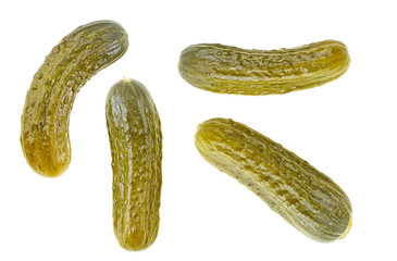 Pickles group isolated on a white background, top view. Pickled cucumbers.