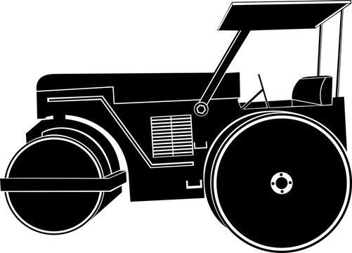 Roller compacted concrete silhouette vector, road roller vehicle silhouette