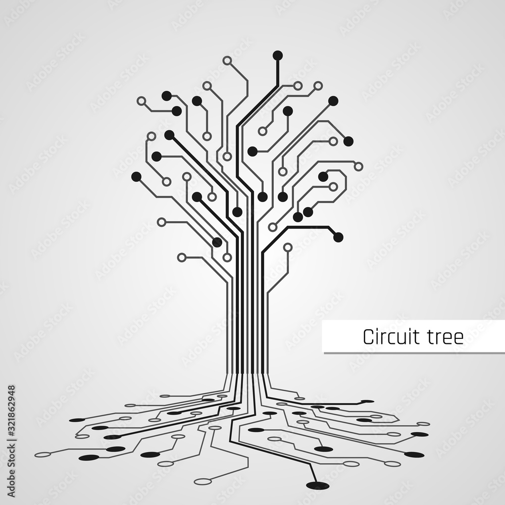 Poster Abstract Circuit Tree. Technology design element. Computer engineering hardware system. Vector