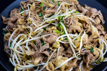 Fried Beef Brisket and mung bean sprout with soy sauce