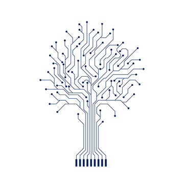 recommend clip art: Abstract Circuit Tree Silhouette. Computer engineering hardware system. Technology design element. Vector