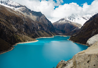 Obraz na płótnie Canvas Paron lagoon, at Huascaran National Park, Peru. A green lake in the Cordillera Blanca on the Peruvian Andes