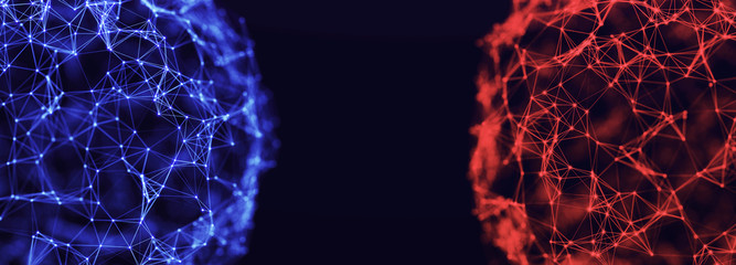 Conceptual network connection. Sphere structure with points and lines on dark background. Science and technology. 3D rendering.