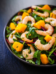 Prawn salad on black stone plate