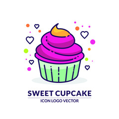 Sweet Cupcake vector illustration isolated on white background. Sweets muffins and cream with flat vector Illustration of cupcake with strawberry