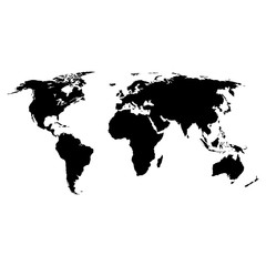 World map isolated on white background. Black map template, flat earth. Vector illustration 