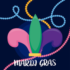 Mardi gras fleur de lis with necklaces vector design