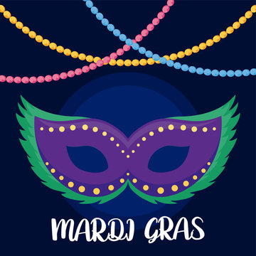 Mardi Gras Mask With Necklaces Vector Design