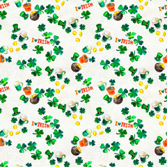 Seamless hand drawn background with St. Patrick's Day symbols