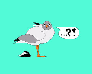 Cartoon Surprised Seagull with speech balloon. Pop art style.  Vector Illustration.