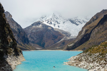 Paron lagoon, at Huascaran National Park, Peru. A green lake in the Cordillera Blanca on the Peruvian Andes