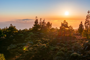 Sunset over Canary islands seen from Teide national park, Spain