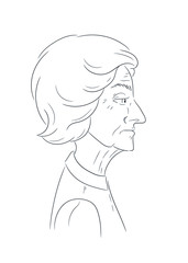 black and white profile portrait of a grumpy old woman