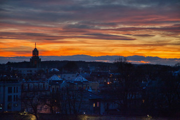Fototapeta na wymiar Sunset from Wawel Castle in Krakow, Poland